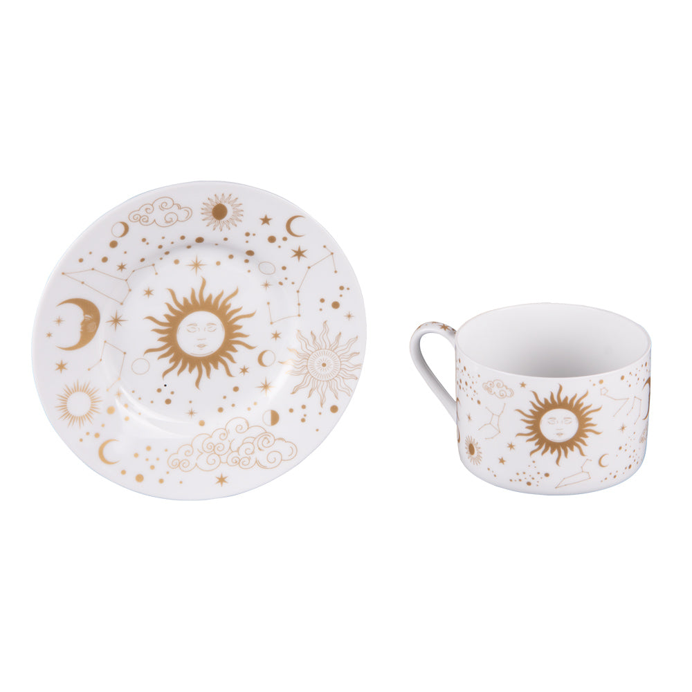 Coffret de 4 tasses à thé 18 cl Céleste et sous tasses assorties Table passion - Mathon - 2