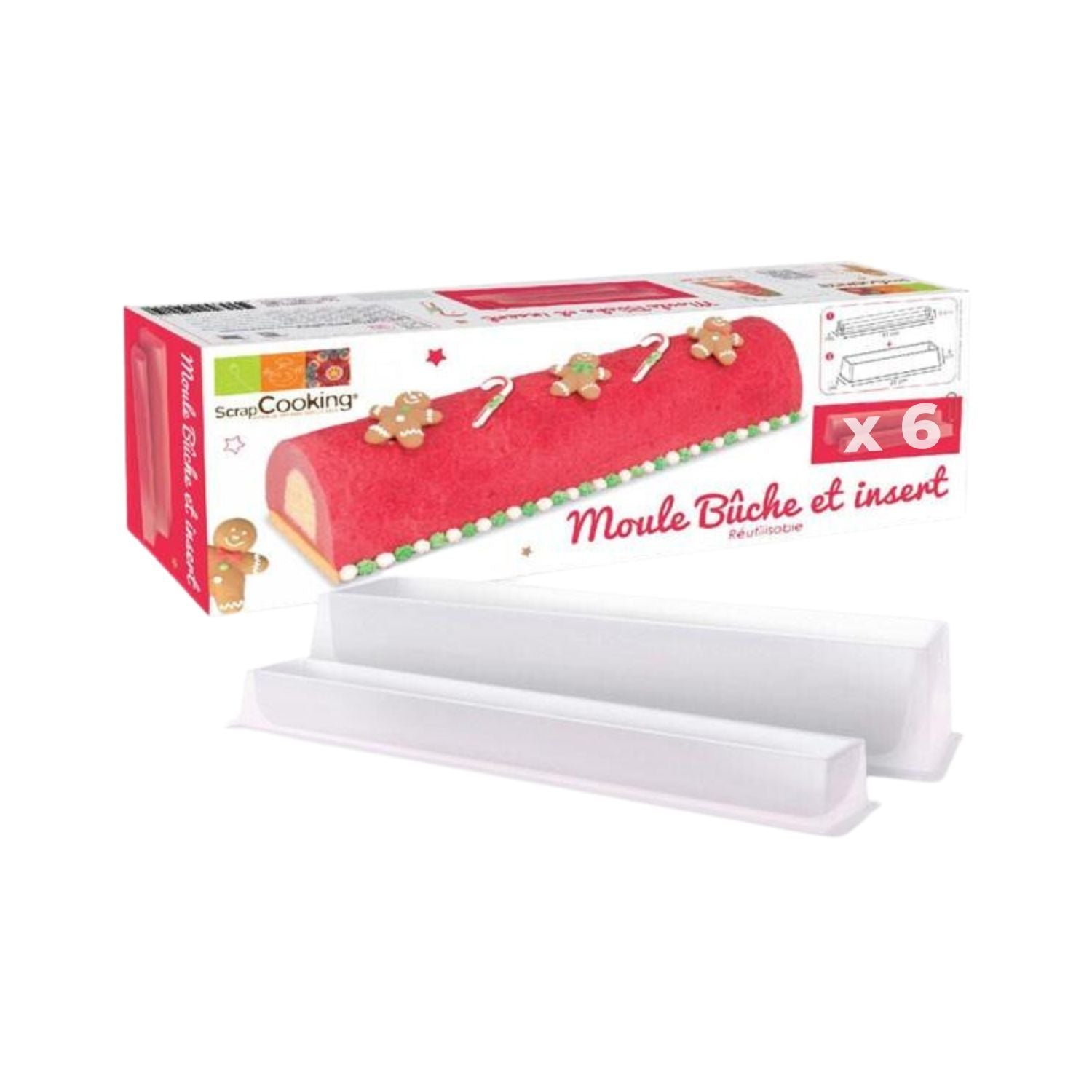 6 moules à Bûche de Noël 33 cm + inserts Scrapcooking - Mathon