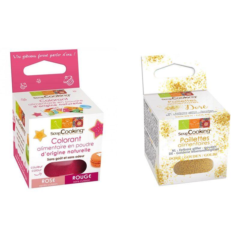 Colorant alimentaire Rouge + paillettes dorées Scrapcooking - Mathon