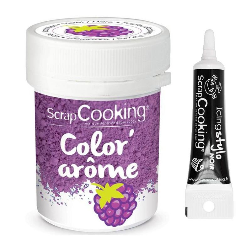 Colorant alimentaire violet arôme mûre 10 g + Stylo glaçage noir Scrapcooking - Mathon