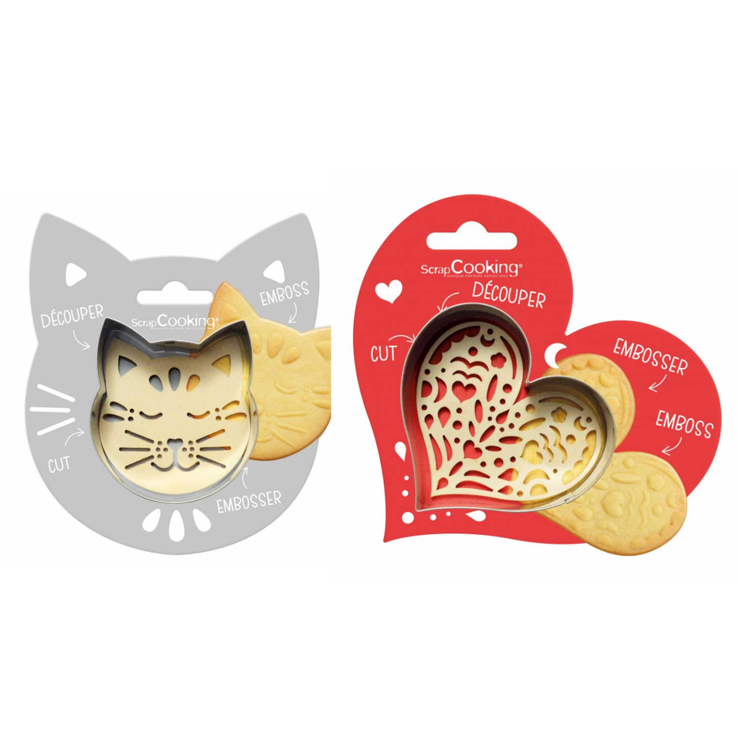 Kit pour biscuit en relief Chat + Coeur Scrapcooking - Mathon