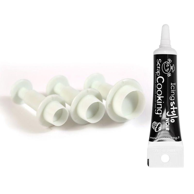 3 emporte-pièces à poussoir en plastique ronds + Stylo de glaçage noir Youdoit - Mathon