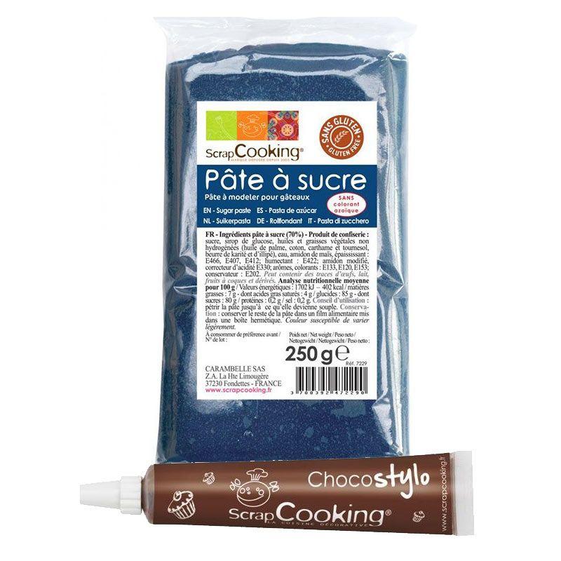 Pâte à sucre bleu foncé 250 g + Stylo chocolat Scrapcooking - Mathon