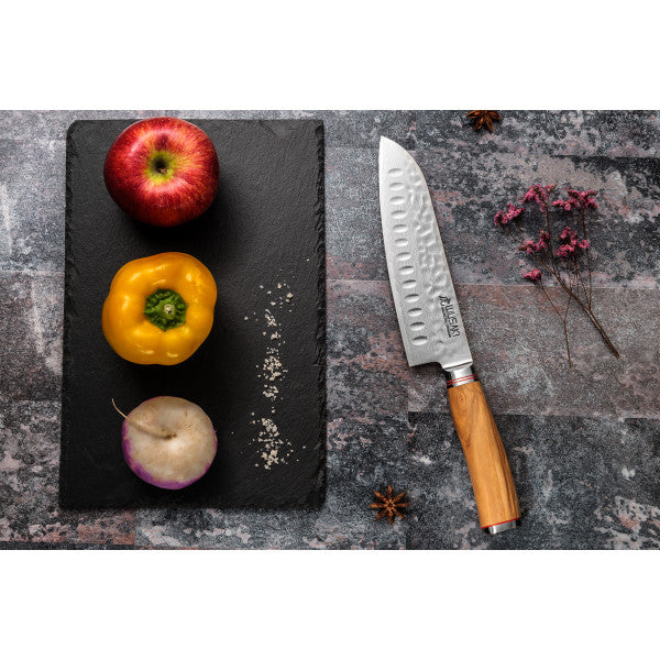 3 couteaux Wusaki Damas 10Cr en coffret élégant (santoku alvéolé, uni Wusaki - Mathon - 5