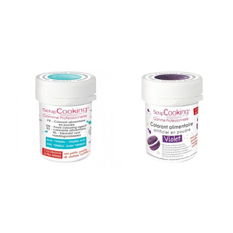 2 colorants alimentaires en poudre - turquoise-violet Scrapcooking - Mathon