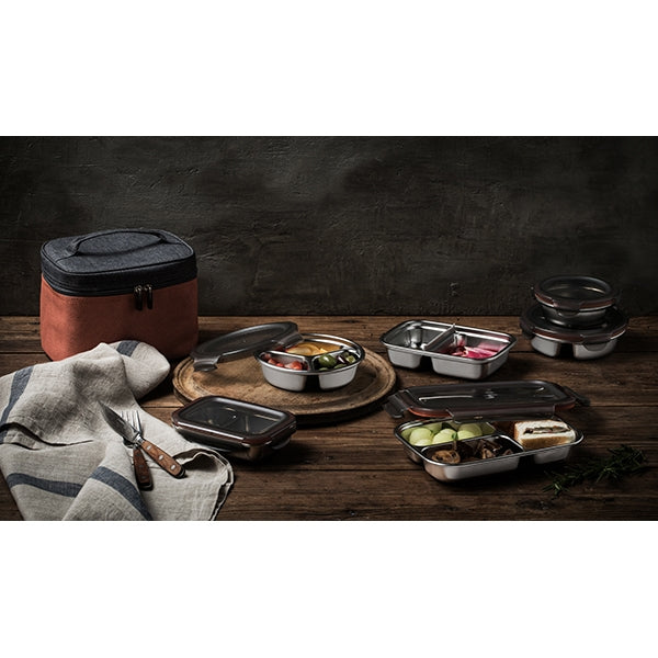 Boite de conservation rectangulaire compartimentée en inox 700 ml compatible micro-ondes Cuitisan - Mathon - 4