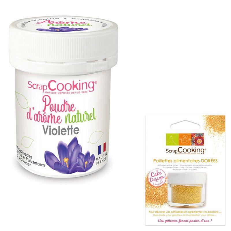 Arôme alimentaire naturel en poudre violette + paillettes dorées Scrapcooking - Mathon