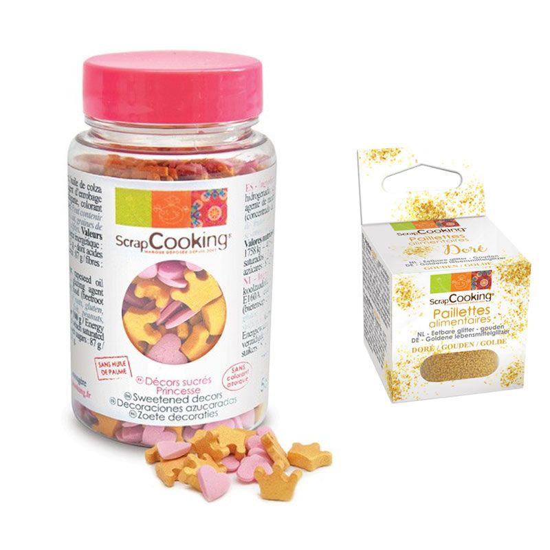 Décors sucrés Princesse + paillettes dorées Scrapcooking - Mathon