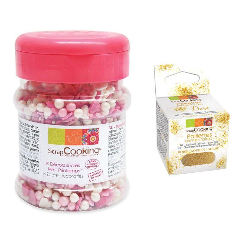 Décors sucrés Printemps + paillettes dorées Scrapcooking - Mathon