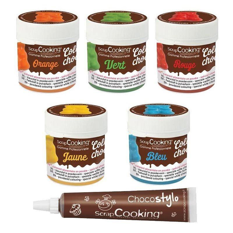 5 colorants alimentaires liposolubles bleu-jaune-rouge-vert-orange + 1 Stylo chocolat Scrapcooking - Mathon