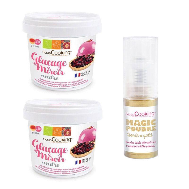 Préparation glaçage miroir neutre 440 g + 1 poudre alimentaire irisée dorée Scrapcooking - Mathon