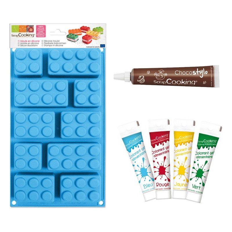 Coffret moule en silicone briques + 4 colorants alimentaires + 1 Stylo chocolat Scrapcooking - Mathon