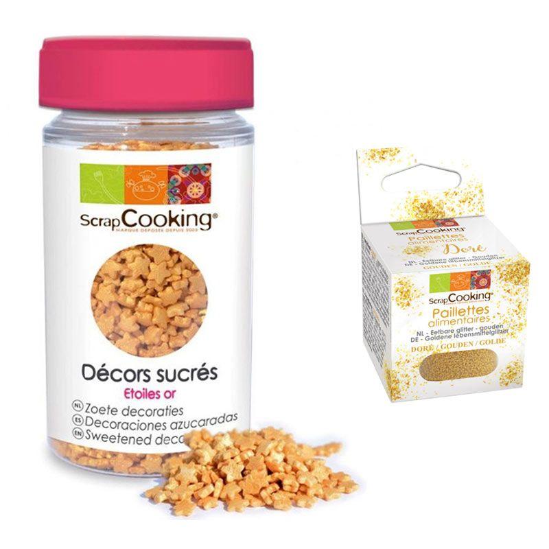 Décors sucrés étoiles dorées + paillettes dorées Scrapcooking - Mathon