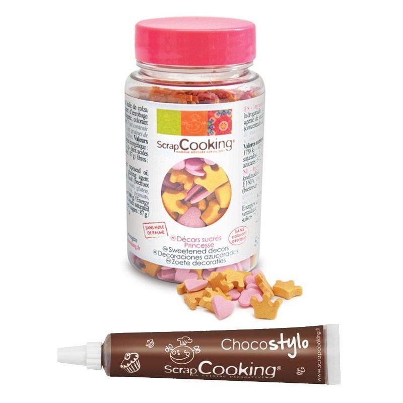 Décors sucrés Princesse + Stylo chocolat Scrapcooking - Mathon