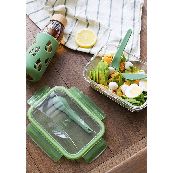 Lunch box verre avec couverts plastique Pebbly 