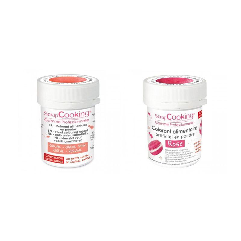 2 colorants alimentaires en poudre - corail-rose Scrapcooking - Mathon