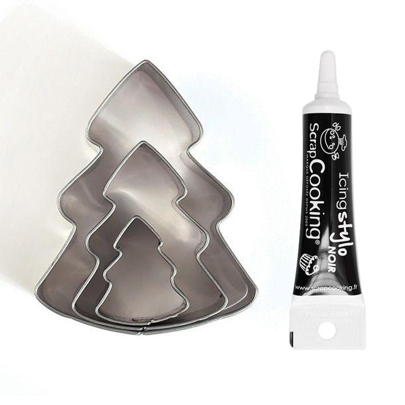 3 mini emporte-pièces inox Sapins + Stylo de glaçage noir Youdoit - Mathon