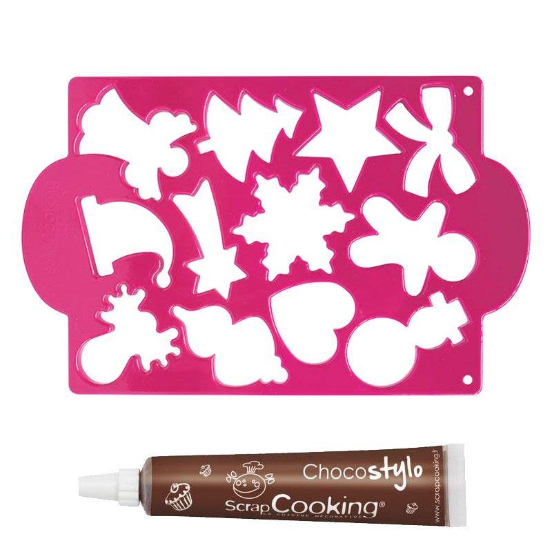 Plaque découpoirs à biscuits Noël + 1 Stylo chocolat Scrapcooking - Mathon
