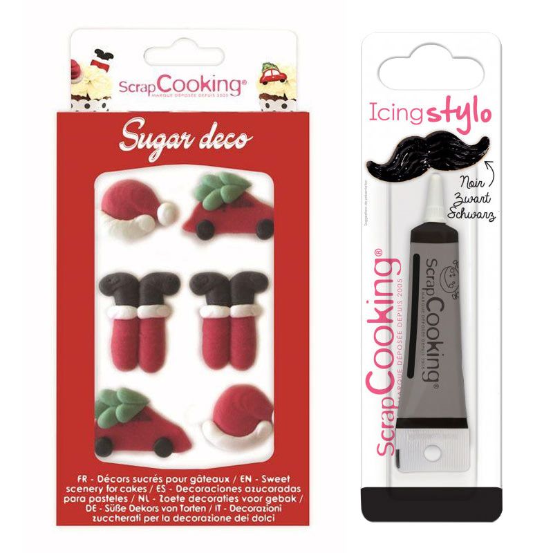 Décosucres Père Noël + Stylo de glaçage noir Scrapcooking - Mathon