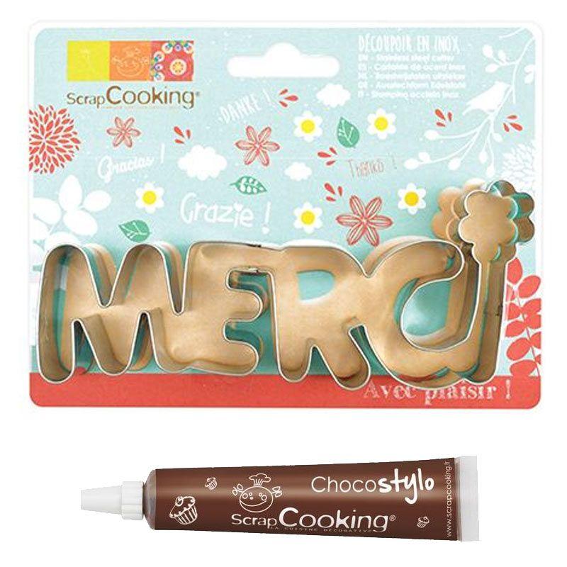 Découpoir à biscuits en inox Merci + Stylo chocolat Scrapcooking - Mathon