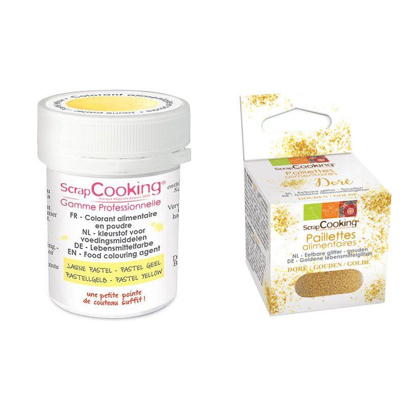 Colorant alimentaire en poudre jaune pastel + paillettes dorées Scrapcooking - Mathon