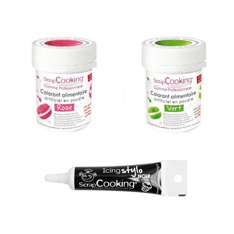 2 colorants alimentaires vert-rose + Stylo glaçage noir Scrapcooking - Mathon