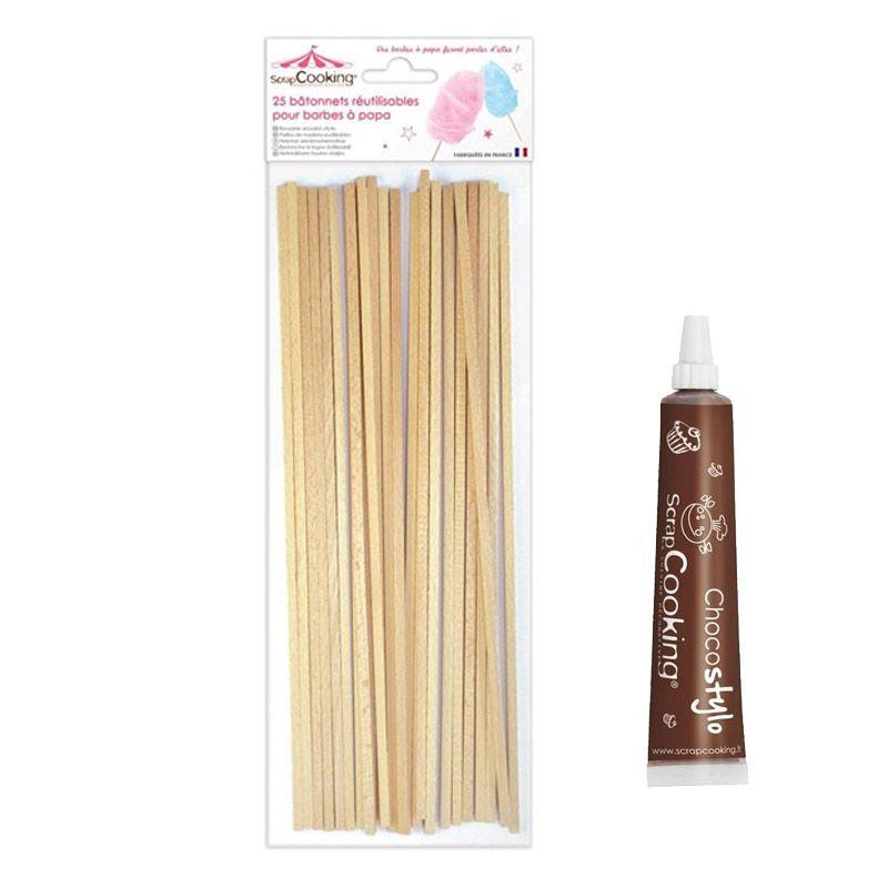 Stylo chocolat + 25 bâtonnets pour Barbe à papa Scrapcooking - Mathon