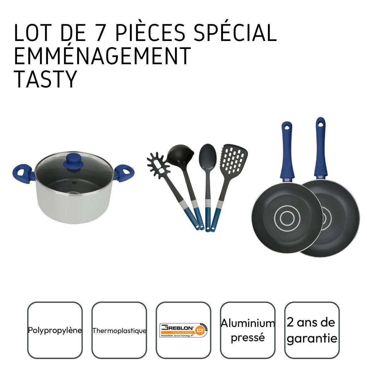 Ensemble 7 pièces poêles, faitout et ustensiles Tasty - Mathon - 4