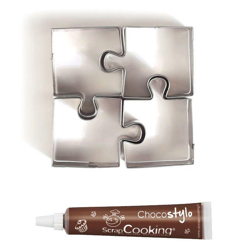 Stylo chocolat + 4 mini emporte-pièces inox Puzzle Youdoit - Mathon