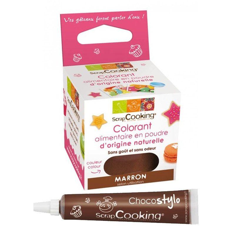 Colorant alimentaire naturel en poudre Marron + Stylo chocolat Scrapcooking - Mathon