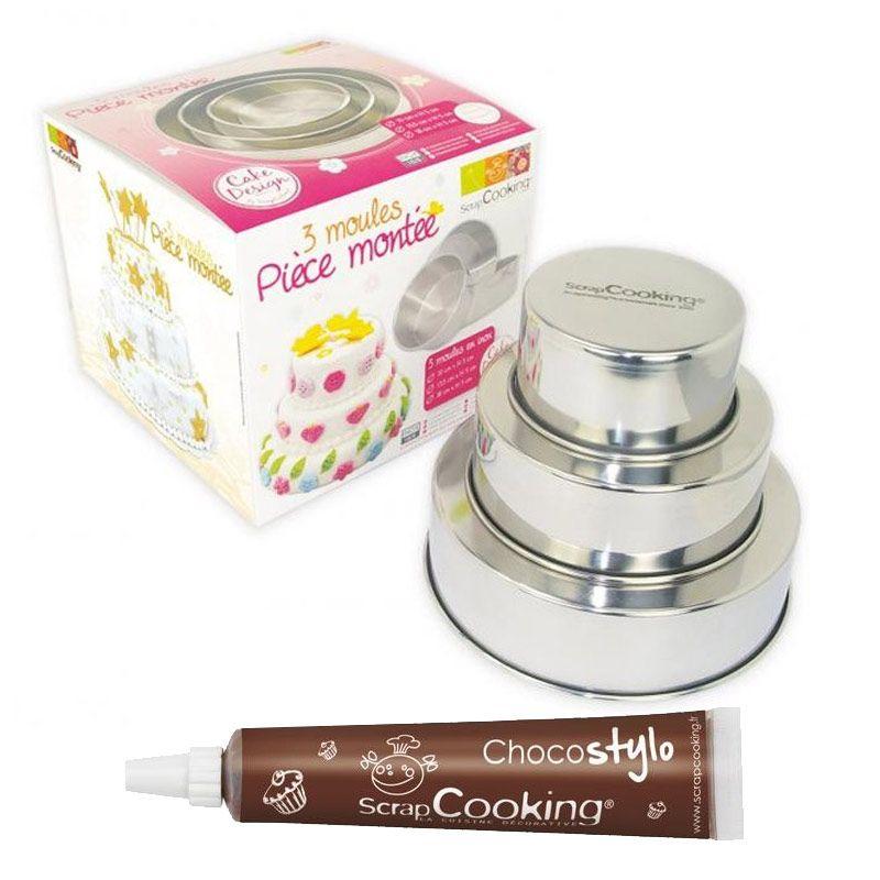 3 moules pâtisserie inox Pièce montée + 1 Stylo chocolat Scrapcooking - Mathon