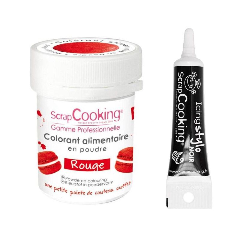 Colorant alimentaire Rouge + Stylo de glaçage noir Scrapcooking - Mathon