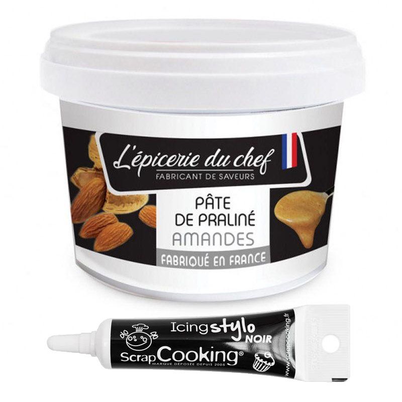 Pâte de praliné amandes 200 g + Stylo de glaçage noir Scrapcooking - Mathon
