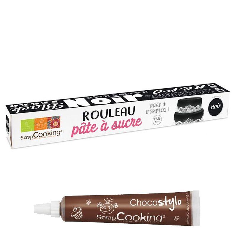 Pâte à sucre en rouleau prête à dérouler Ø 36 cm noir + 1 Stylo chocolat Scrapcooking - Mathon
