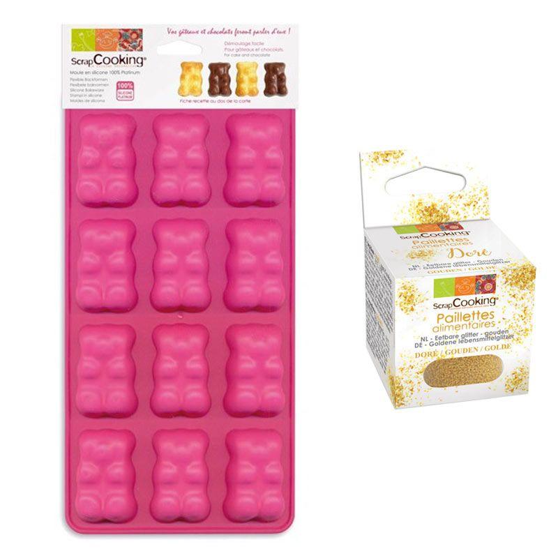 Moules oursons guimauve-chocolat + paillettes dorées Scrapcooking - Mathon