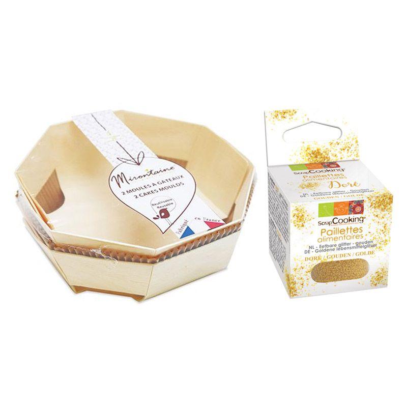 2 moules à gâteau en bois Ø 18 cm + paillettes dorées Scrapcooking - Mathon