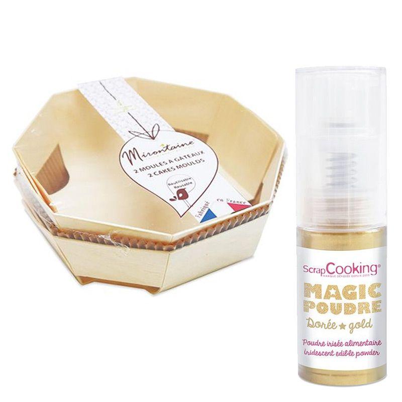 2 moules à gâteau en bois Ø 18 cm + Poudre alimentaire irisée dorée Youdoit - Mathon
