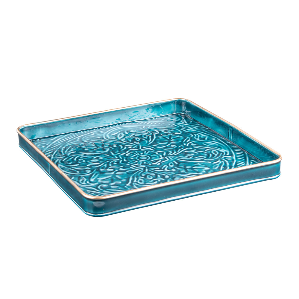 Set de 2 plateaux carrés Tosca bleu Table passion - Mathon - 2