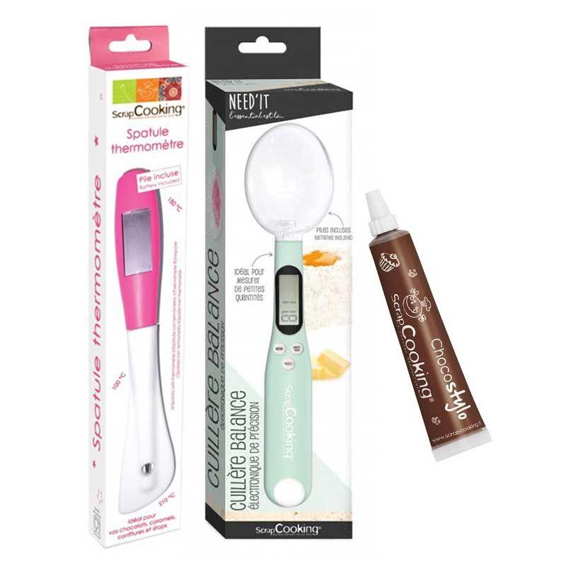 Spatule thermomètre et cuillère balance de cuisine + 1 Stylo chocolat Scrapcooking - Mathon