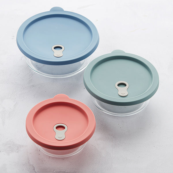 Boite ronde en verre avec couvercle en silicone bleu 880 ml Point Virgule - Mathon - 2