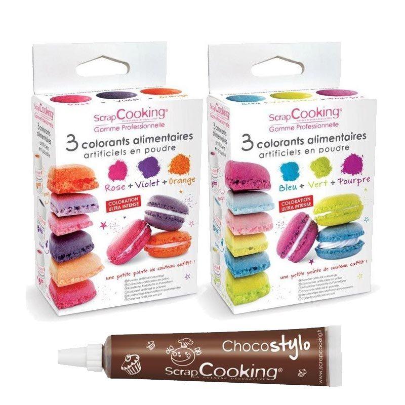 6 colorants alimentaires en poudre orange violet rose bleu vert pourpre + 1 Stylo chocolat Scrapcooking - Mathon