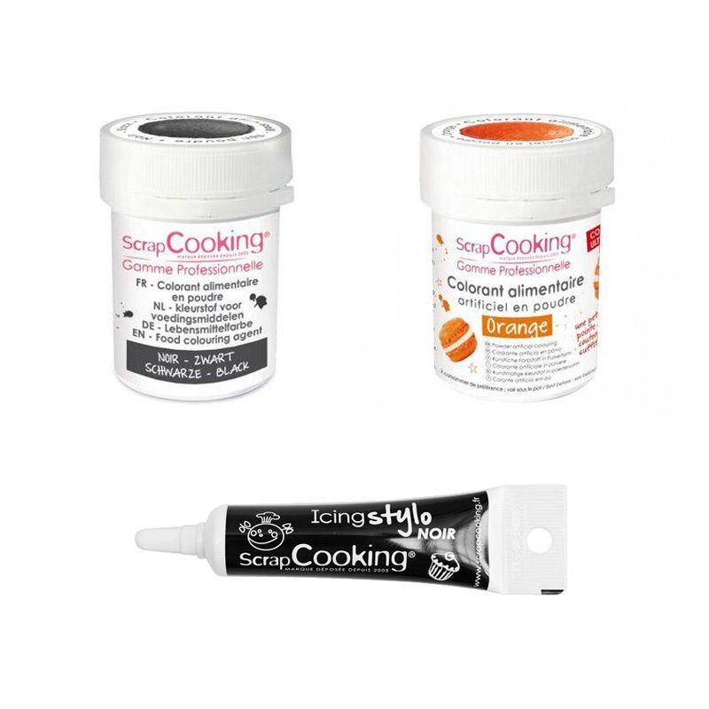 2 colorants alimentaires noir-orange + Stylo glaçage noir Scrapcooking - Mathon