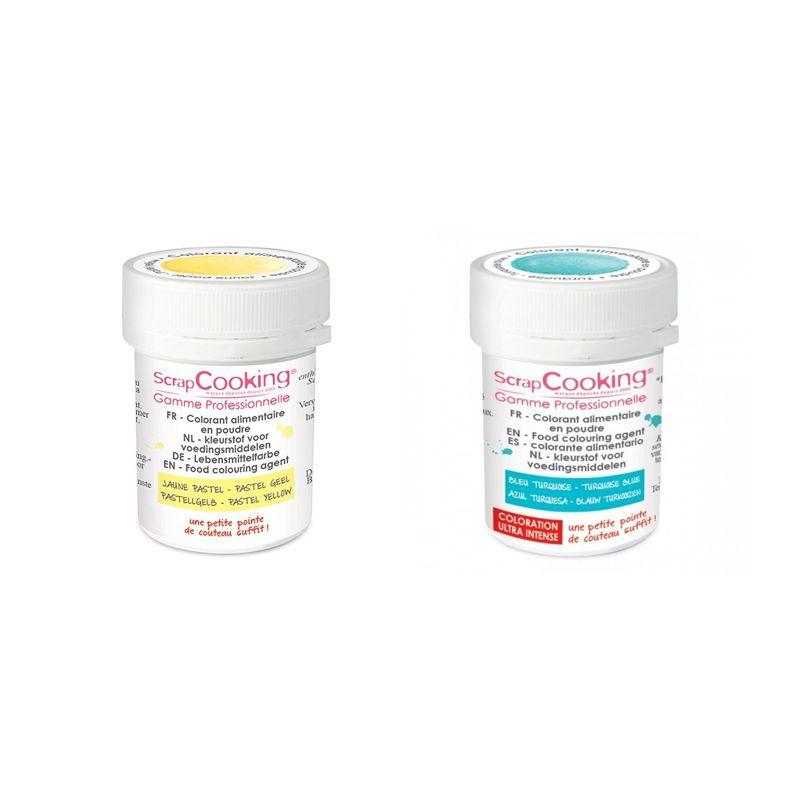 2 colorants alimentaires en poudre - turquoise-jaune pastel Scrapcooking - Mathon