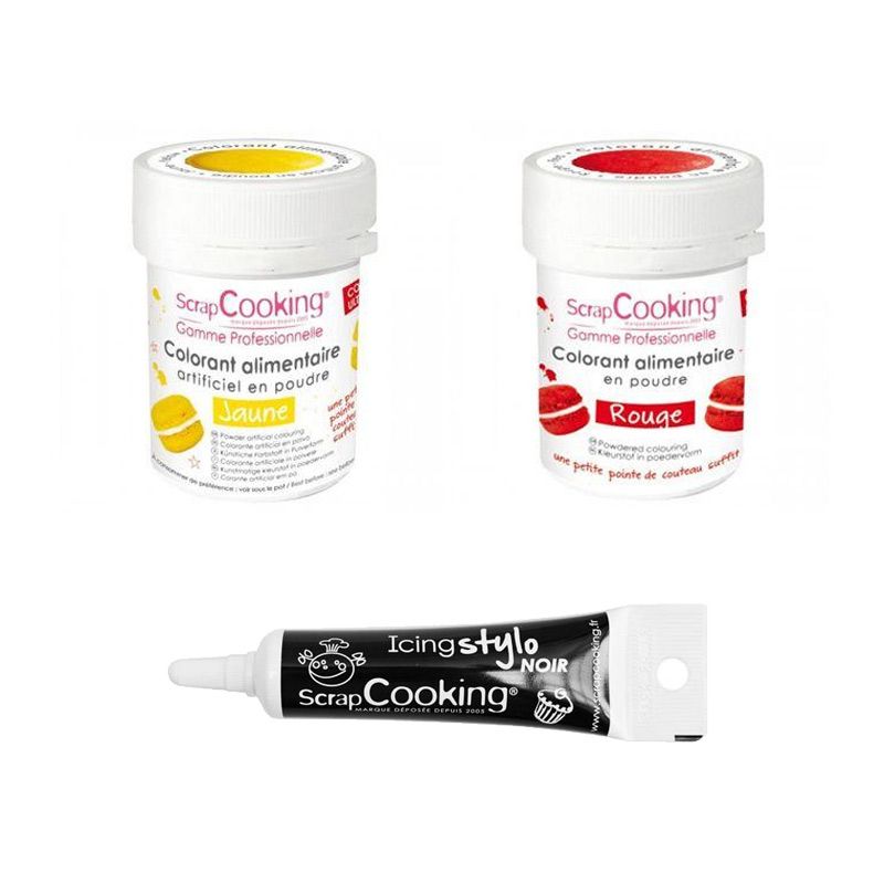 2 colorants alimentaires rouge-jaune + Stylo glaçage noir Scrapcooking - Mathon