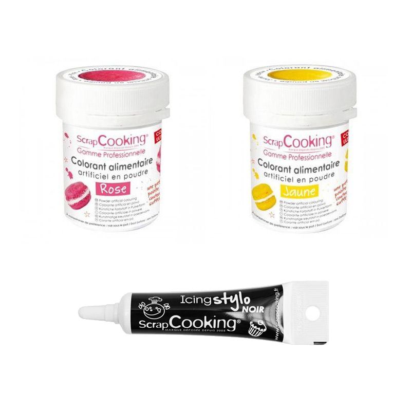 2 colorants alimentaires rose-jaune + Stylo glaçage noir Scrapcooking - Mathon