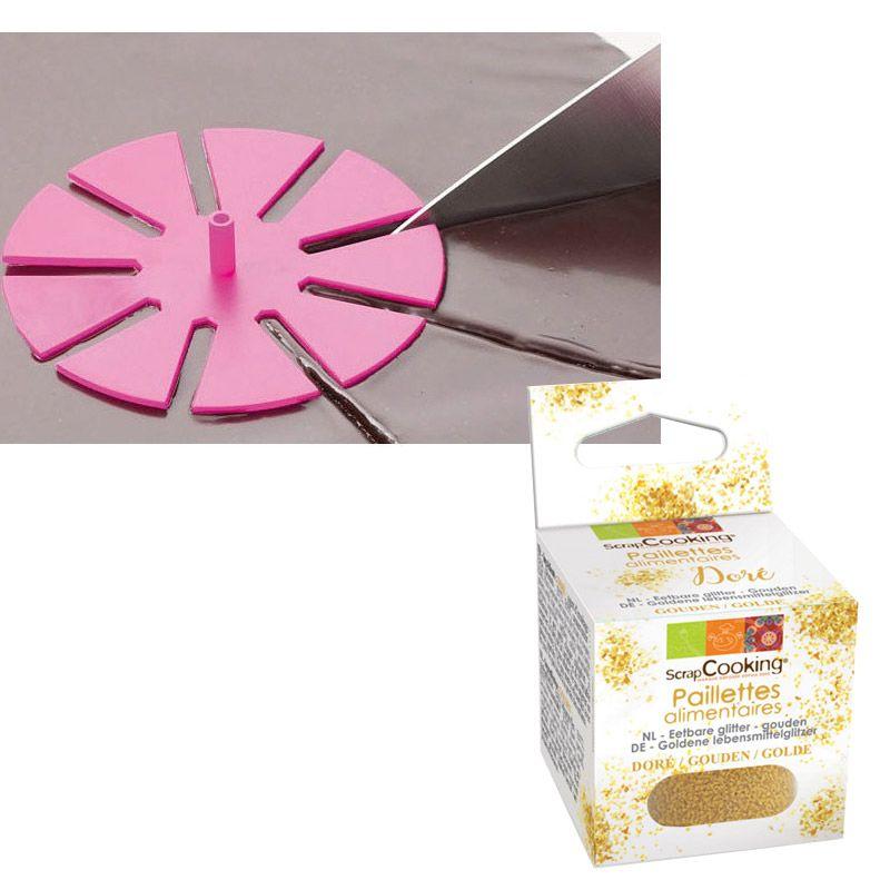 Marque-parts de gâteaux + paillettes comestibles dorées Youdoit - Mathon