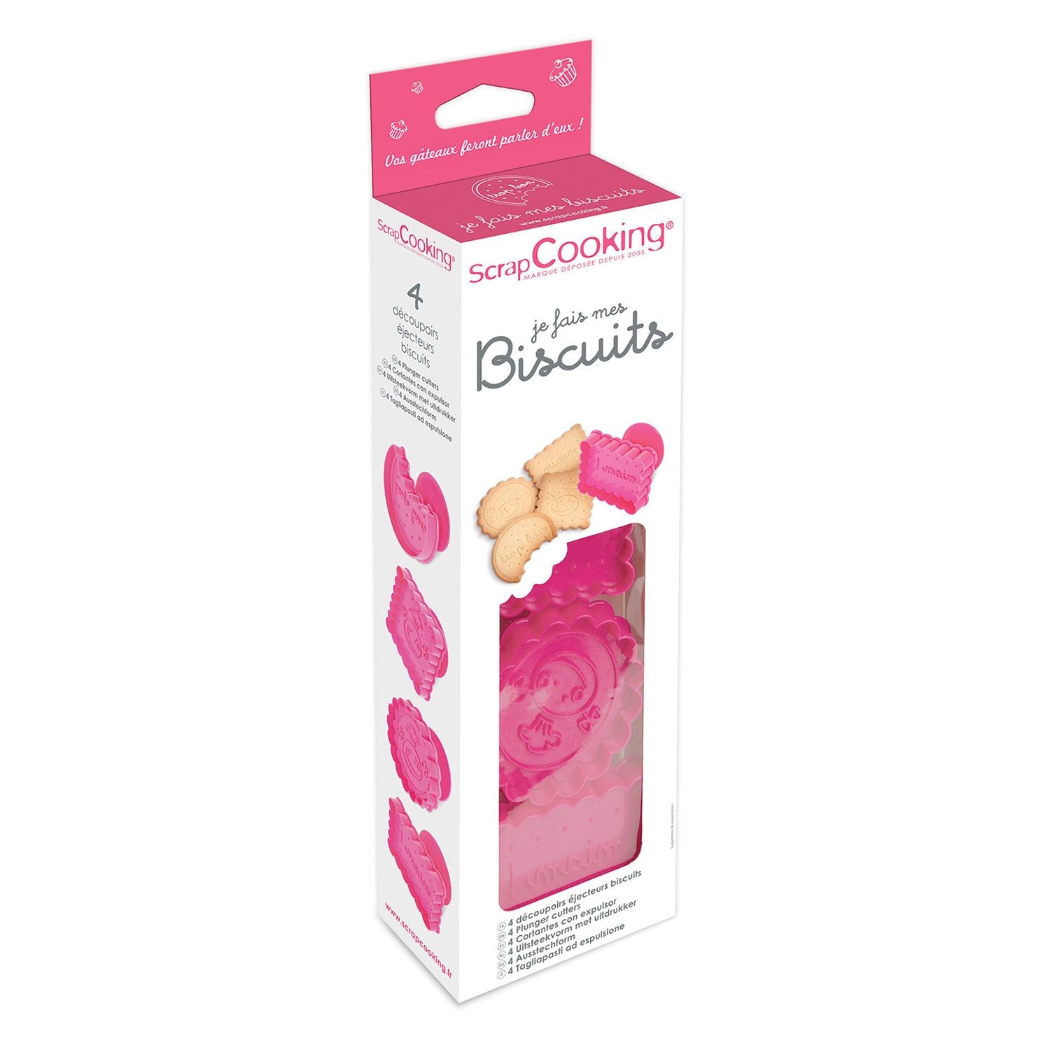 Kit 4 découpoirs-éjecteurs pour Biscuits Scrapcooking - Mathon