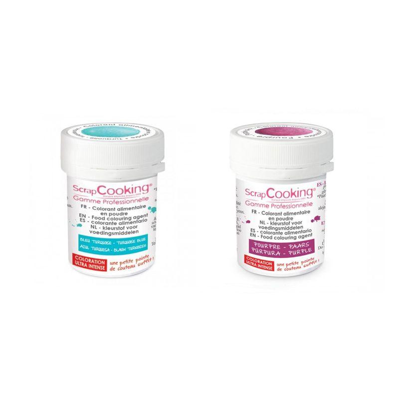 2 colorants alimentaires en poudre - turquoise-pourpre Scrapcooking - Mathon