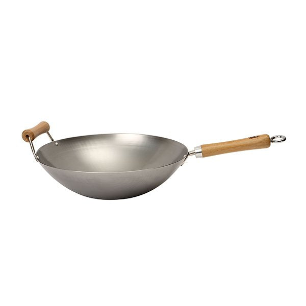 Wok fond plat  tôle acier blanche 2 poignées 36 cm Be a Wok Star - Mathon