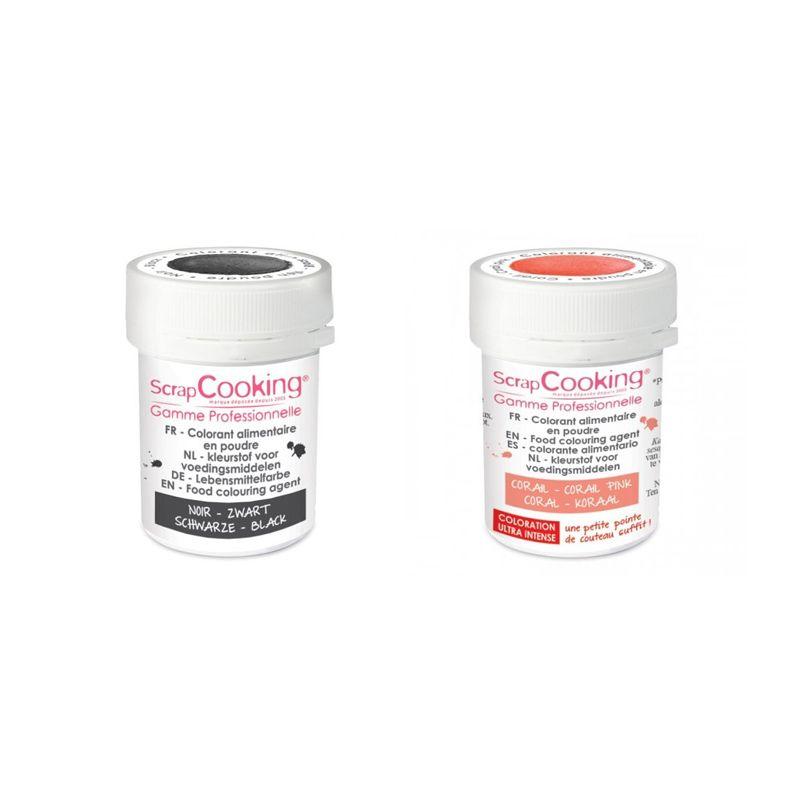 2 colorants alimentaires en poudre - corail-noir Scrapcooking - Mathon